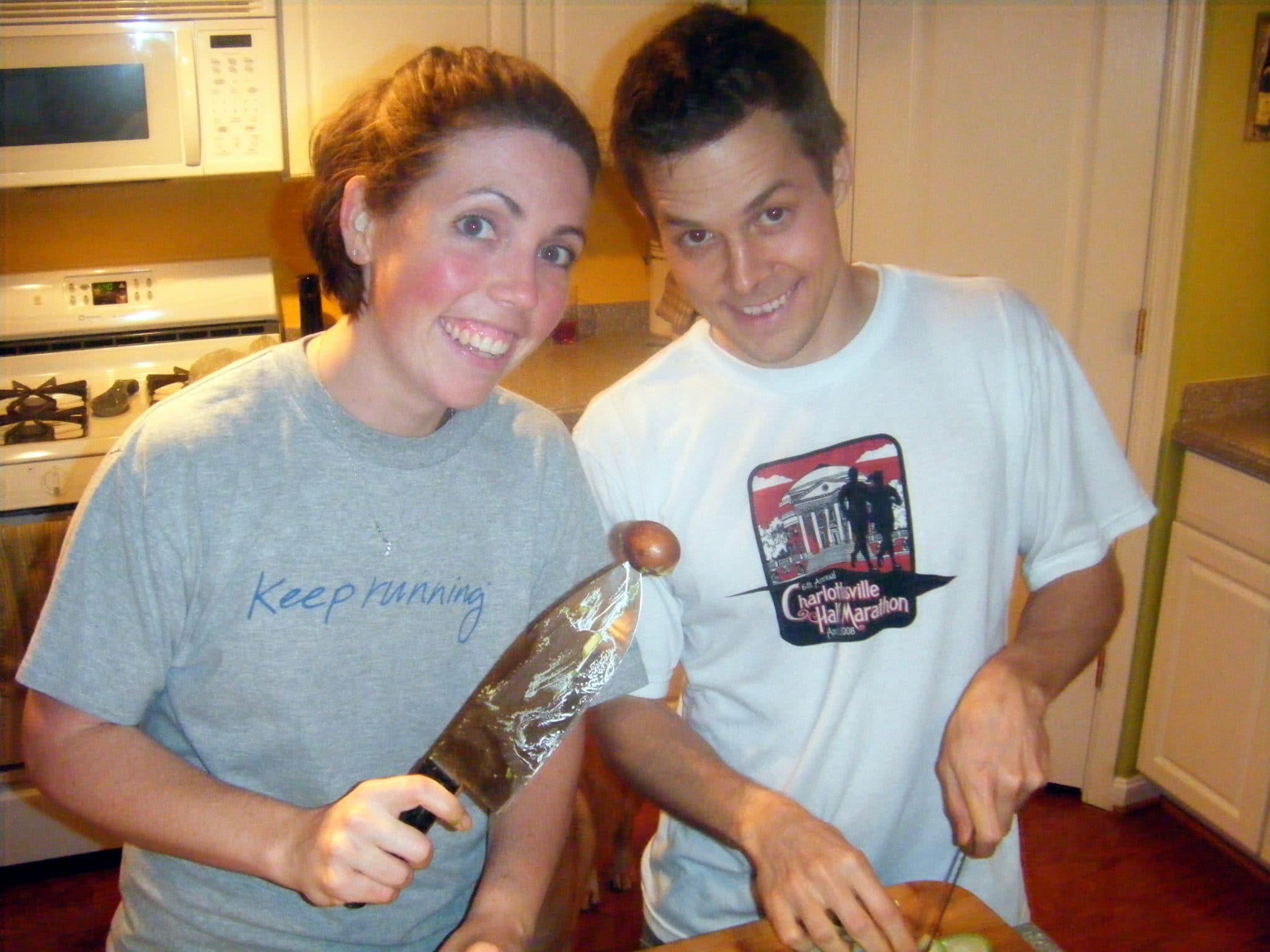 Matt and wife chopping and prepping meal