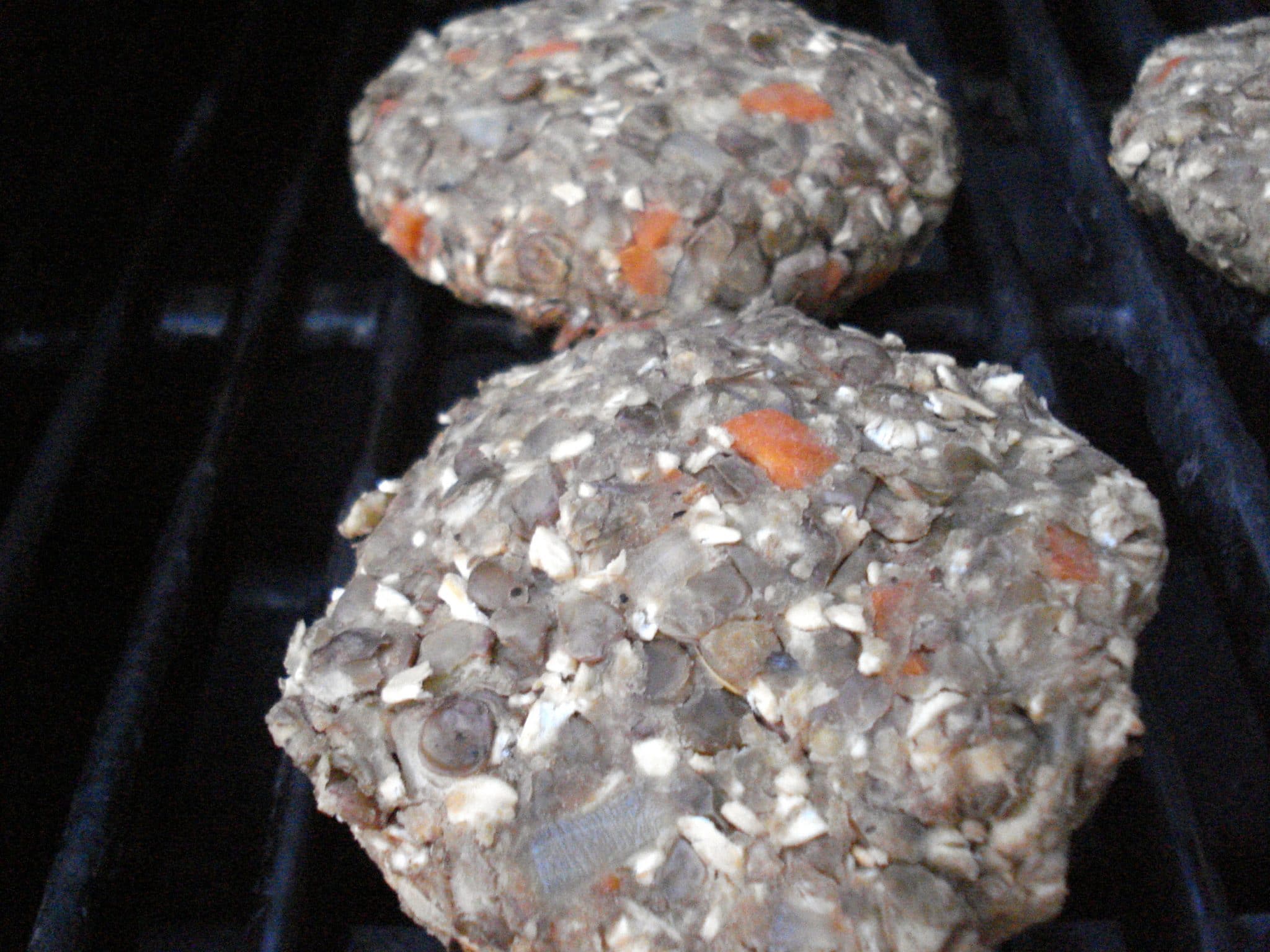 Uncooked lentil burgers on grill