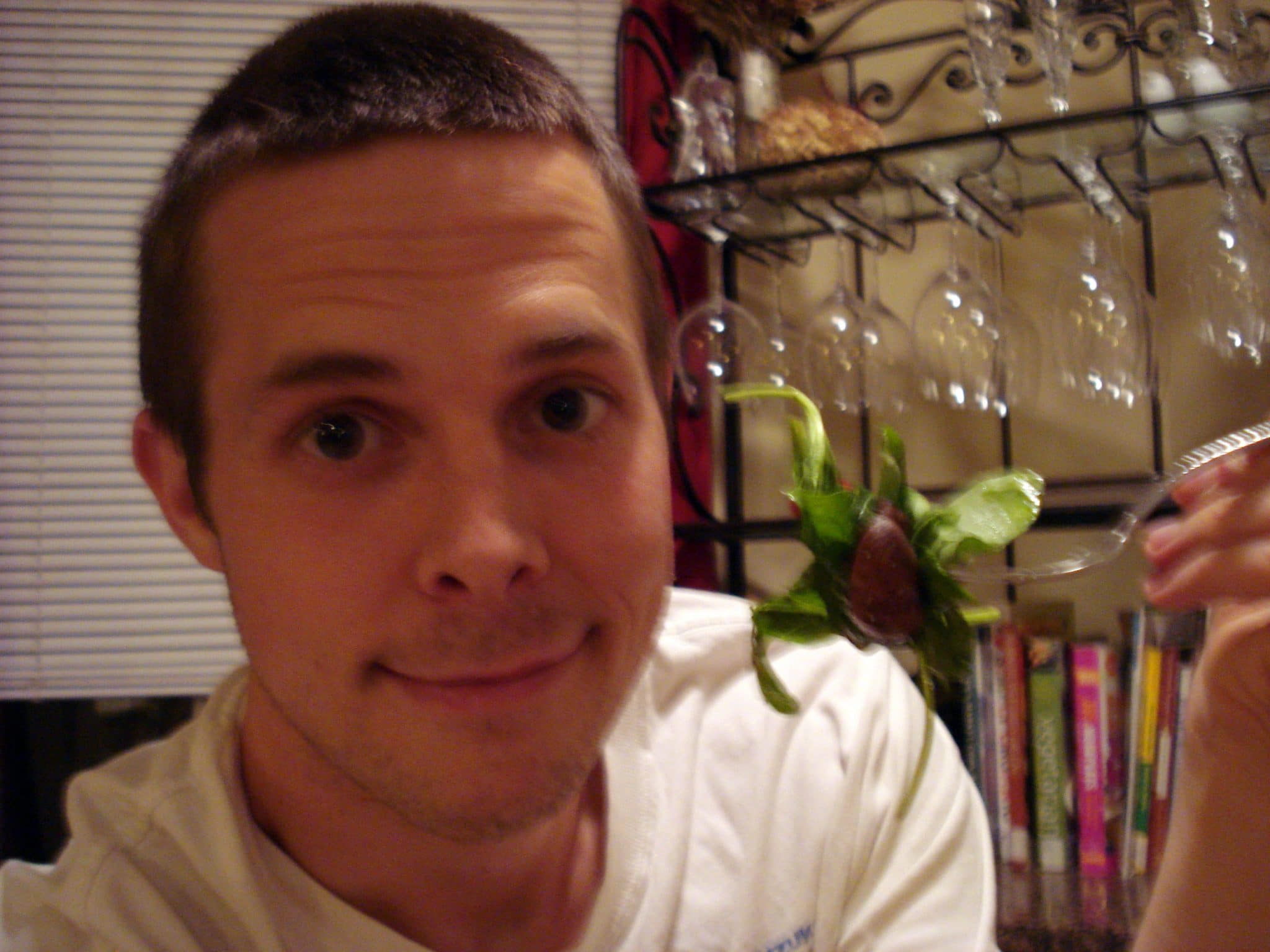 Matt eating salad with fork