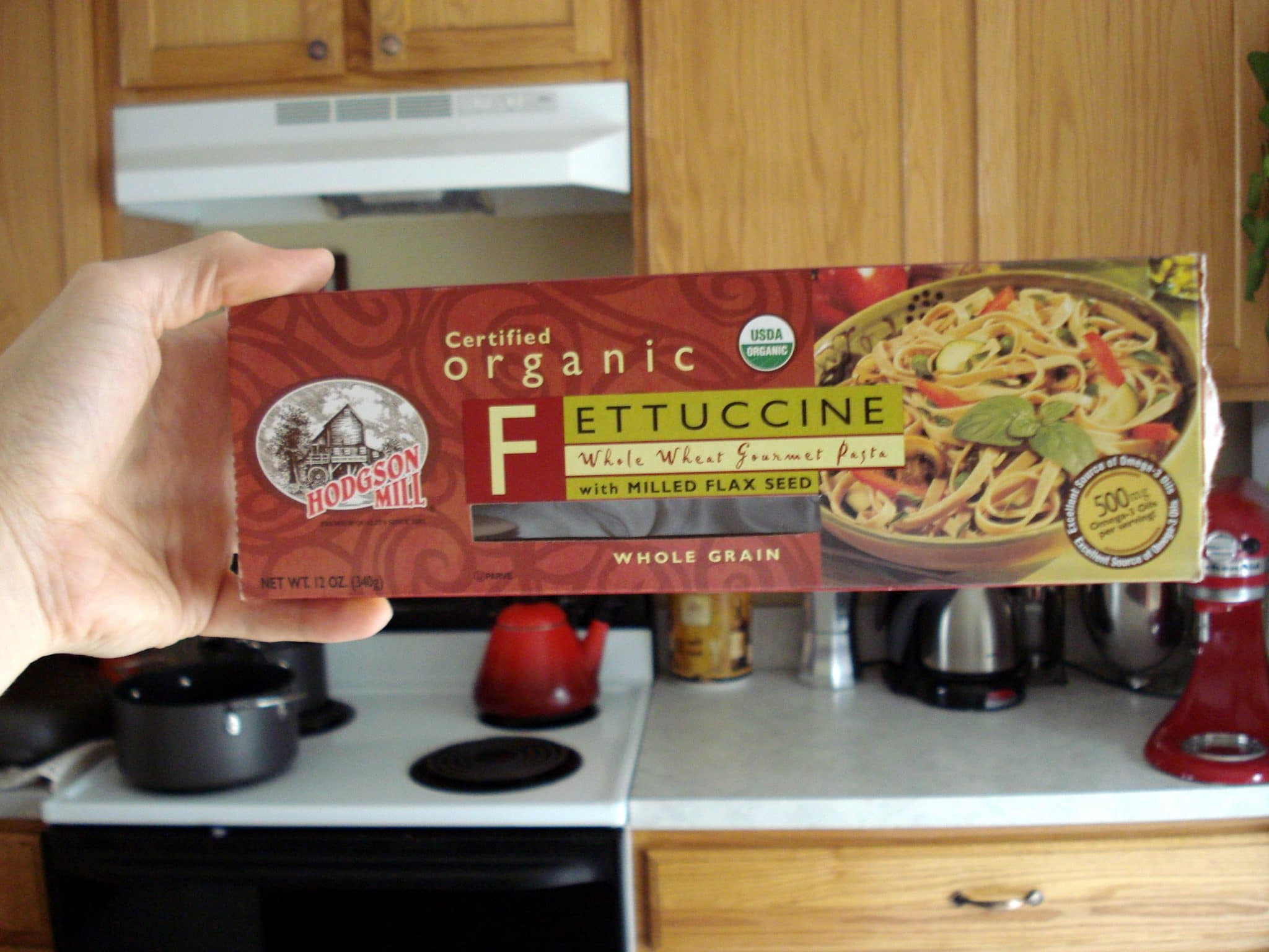 Organic milled flax seed fettuccini in the box