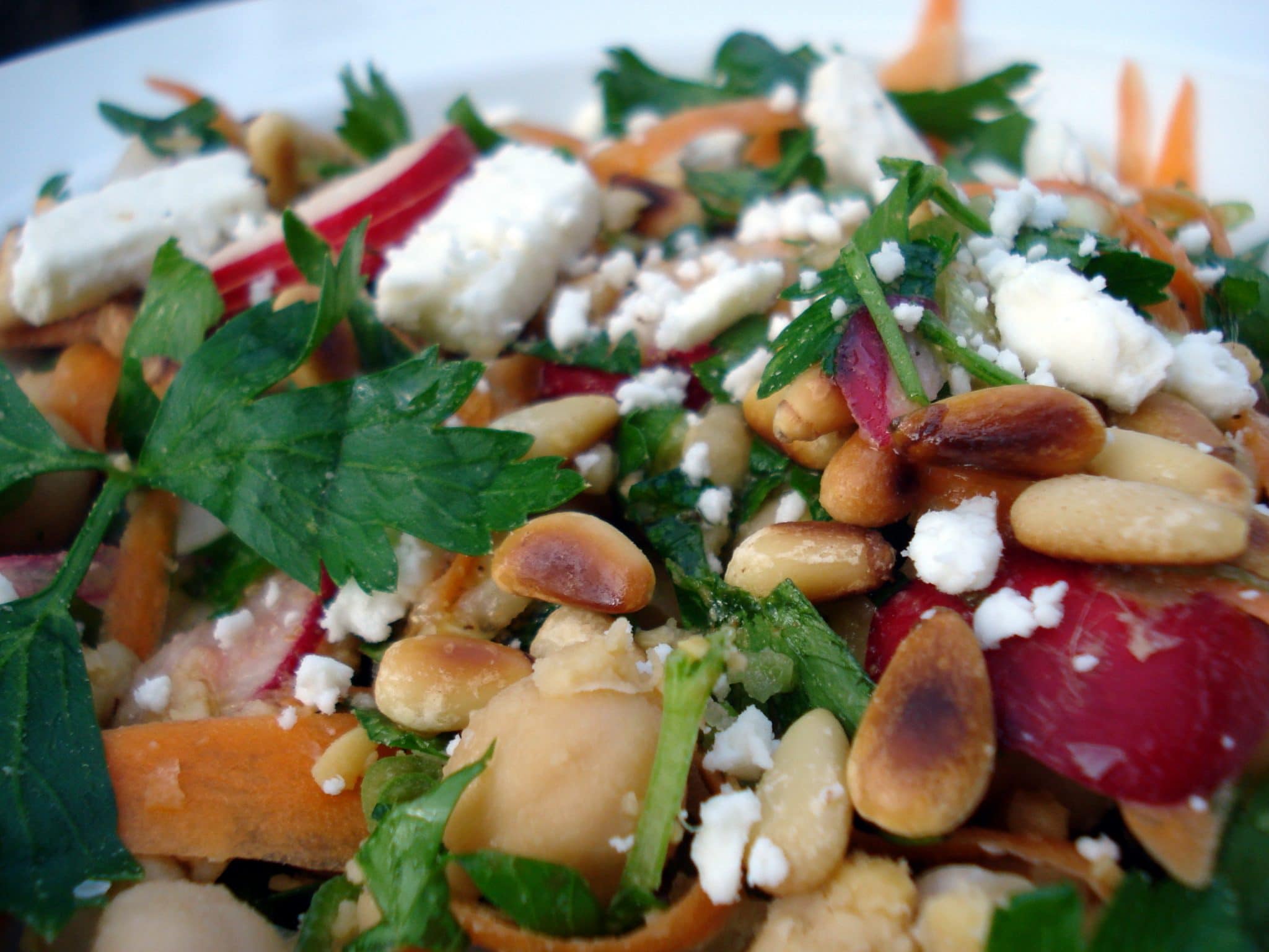 Close up of Chickpea, Carrot and Parsley Salad