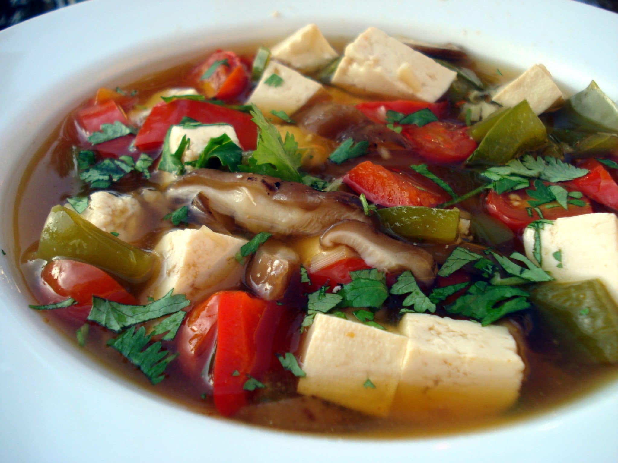 Thai lemongrass soup with tofu and mushrooms