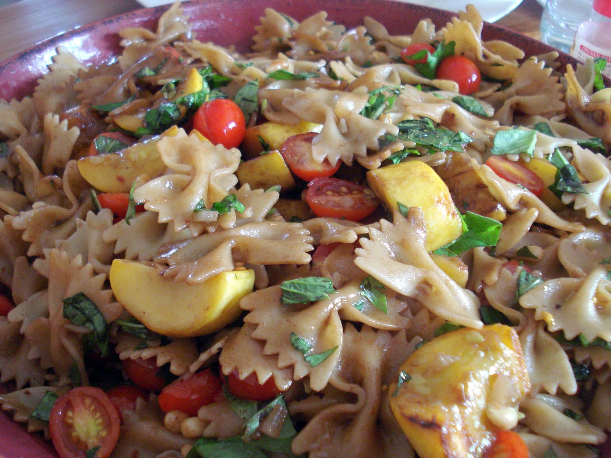 large bowl of Bowtie Pasta with Summer Squash and Tomatoes