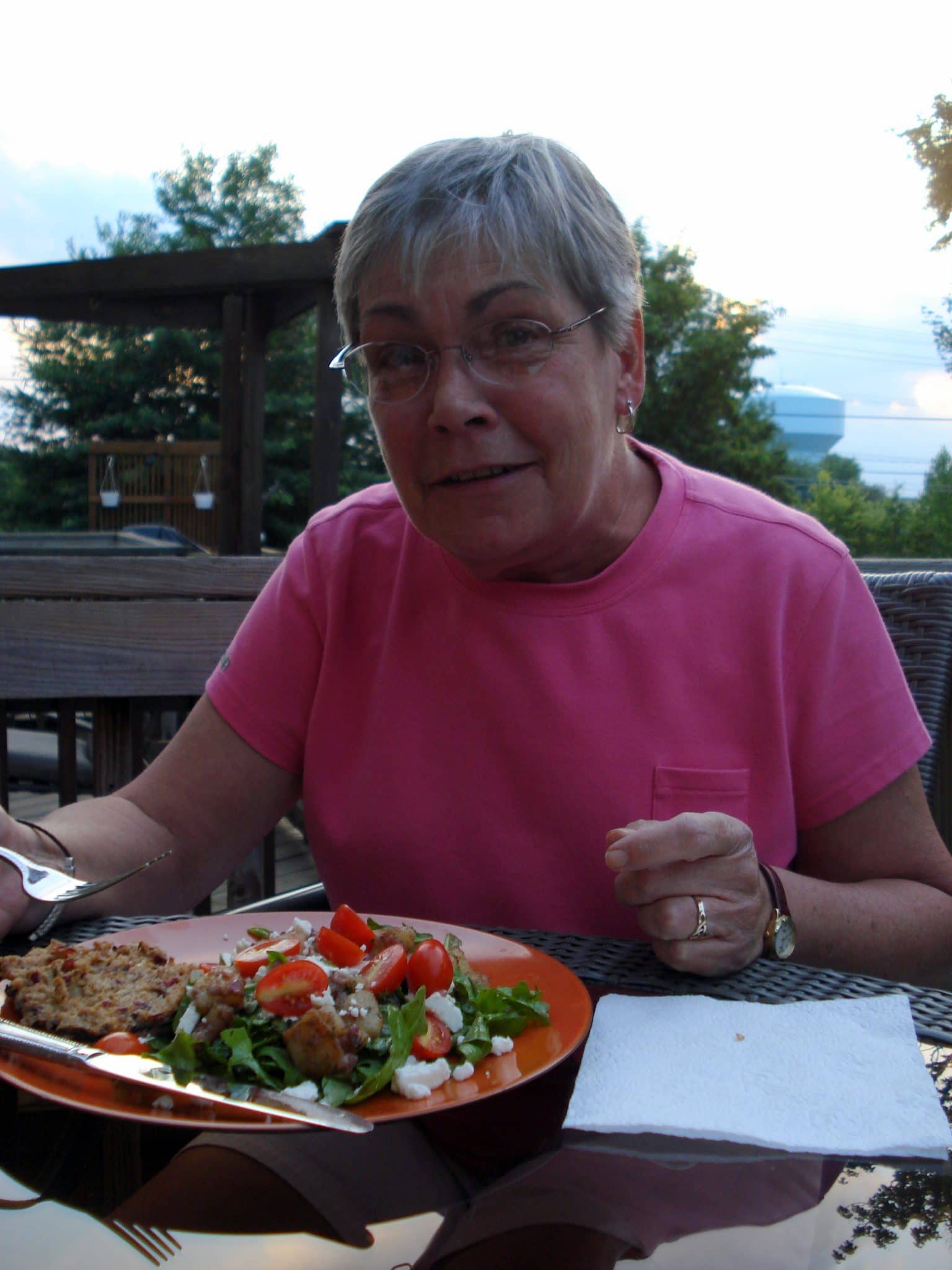 Mother in law eating vegan dinner