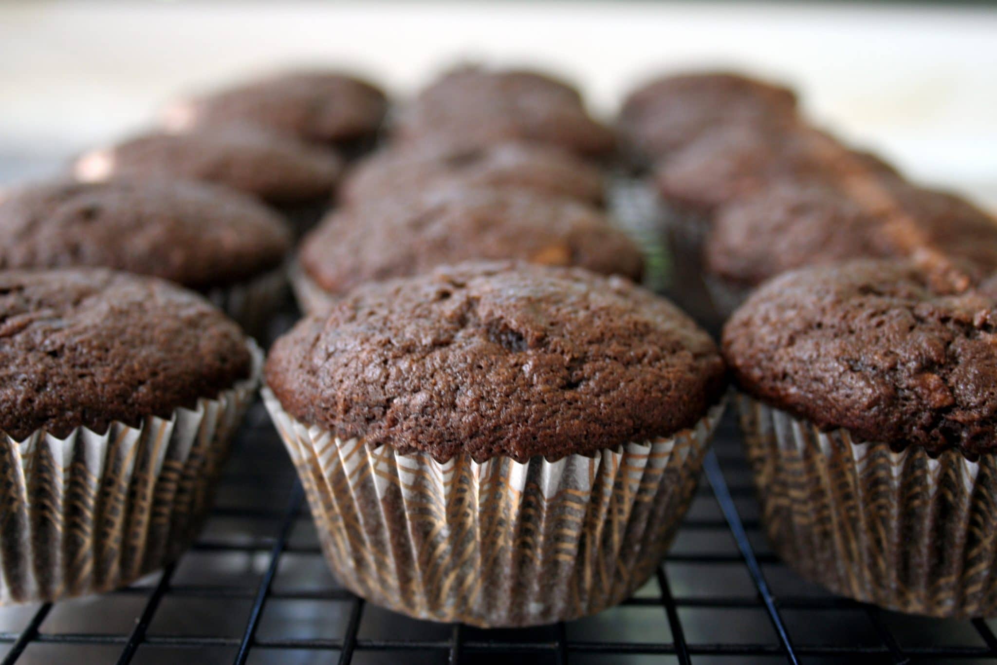 Chocolate Zucchini Cupcakes on cooling rack