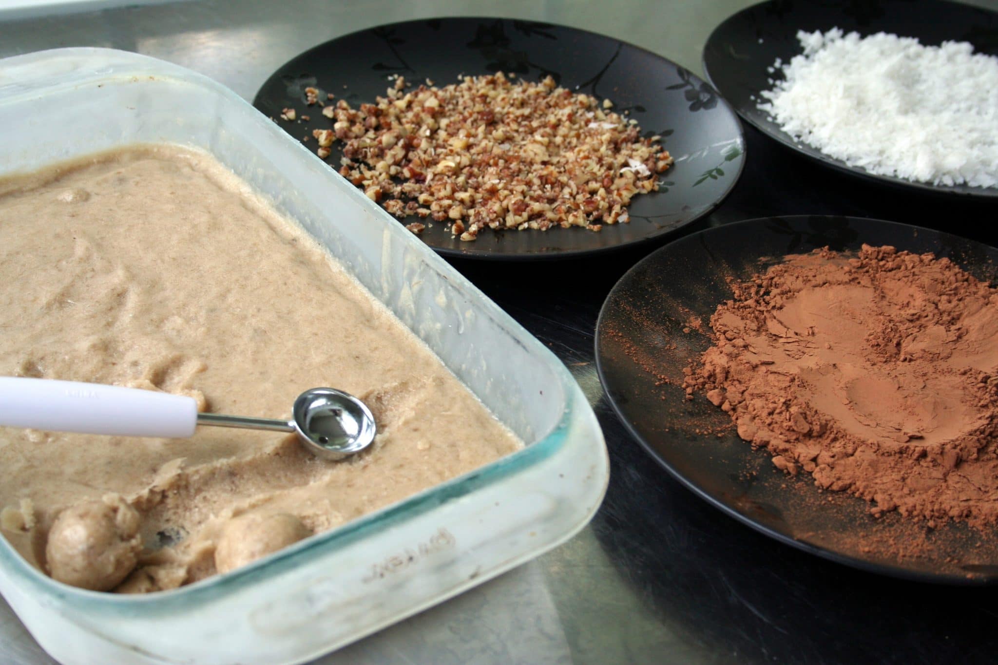 Frozen banana mixture with mixins on the side