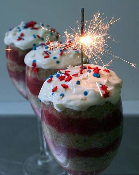 July 4th themed Quinoa Parfaits with sparkler