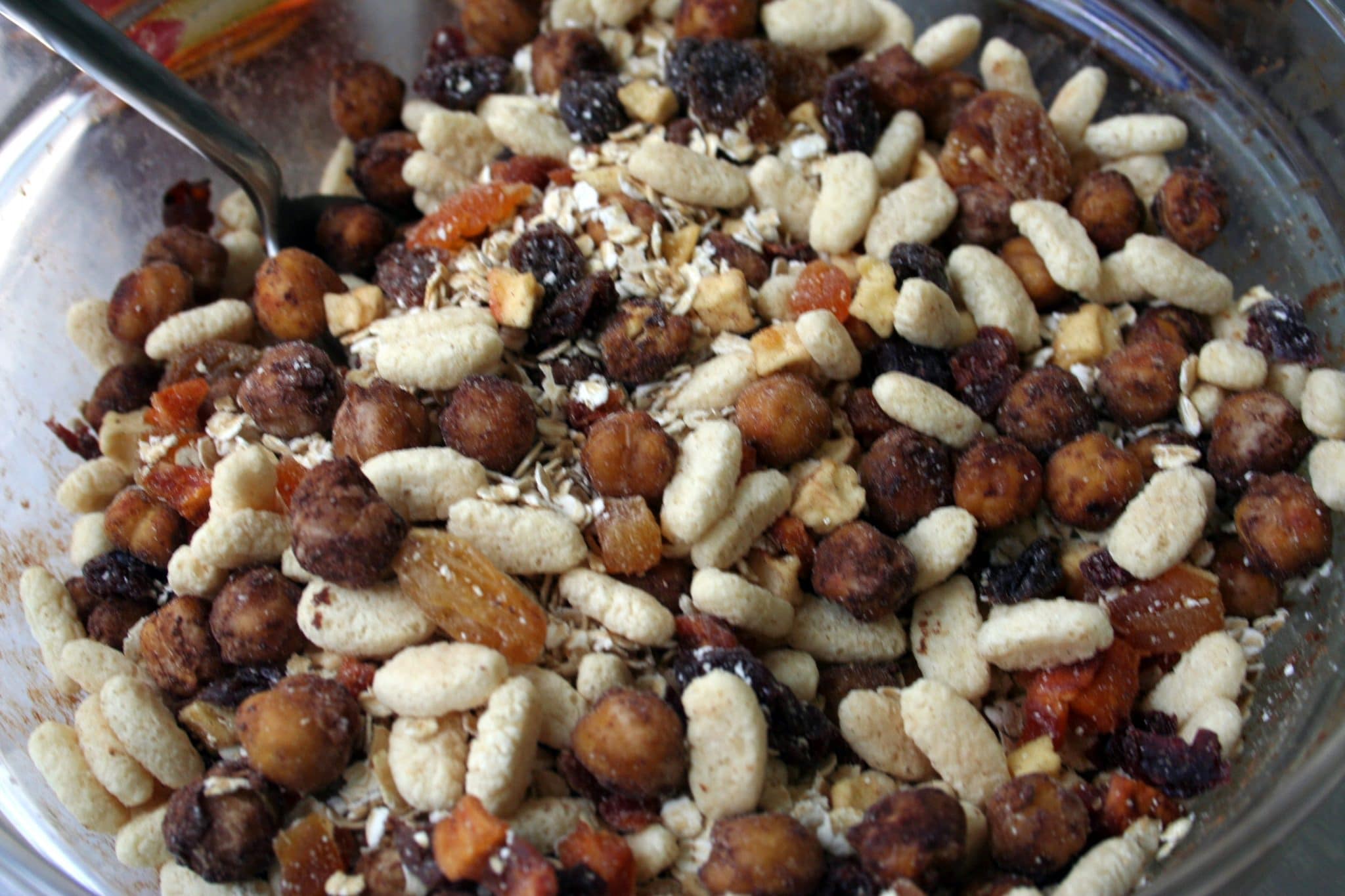 Ingredients in mixing bowl for Chickpea Granola Bars