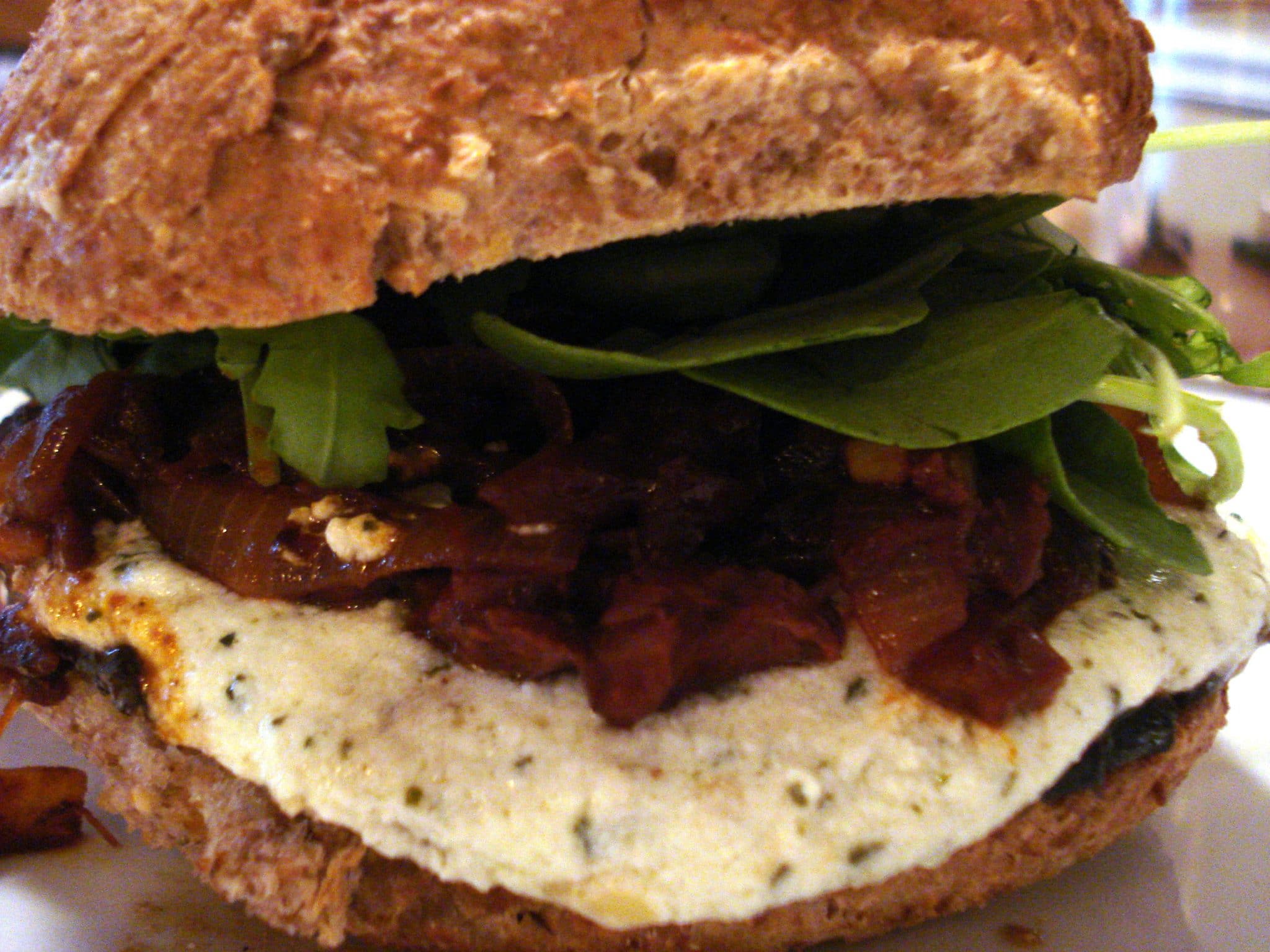 Shroom burger on but with baby spinach