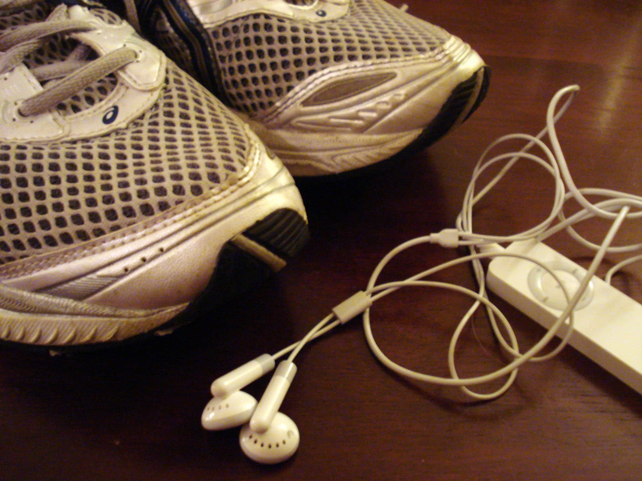 Running shoes and iPod in floor