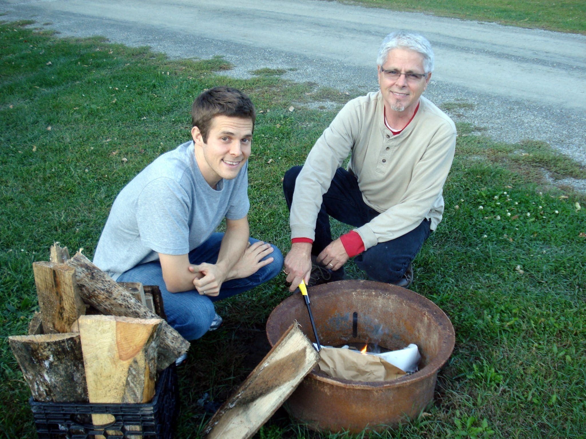 Matt and dad building a fire