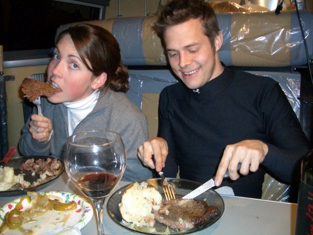 Old photo of Matt and wide eating steak