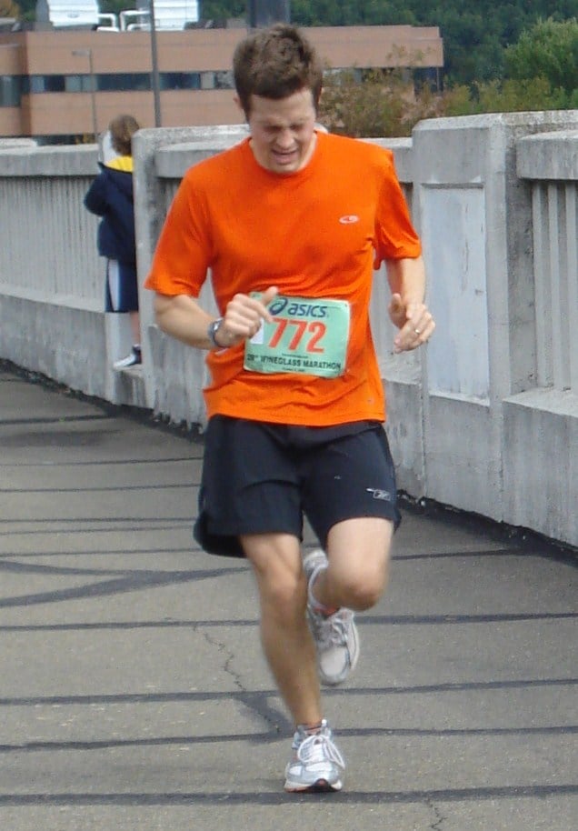 Matt in pain during marathon