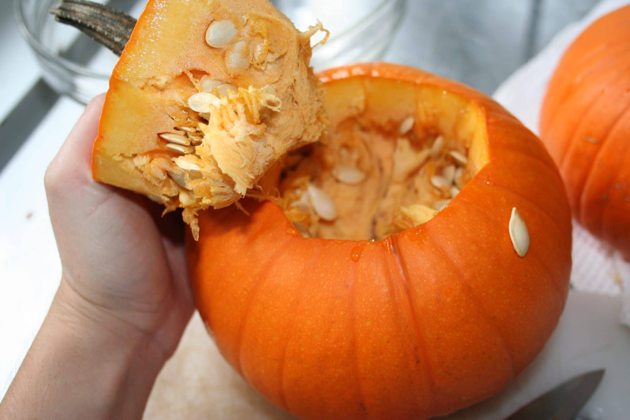 Pumpkin with top removed to view interior