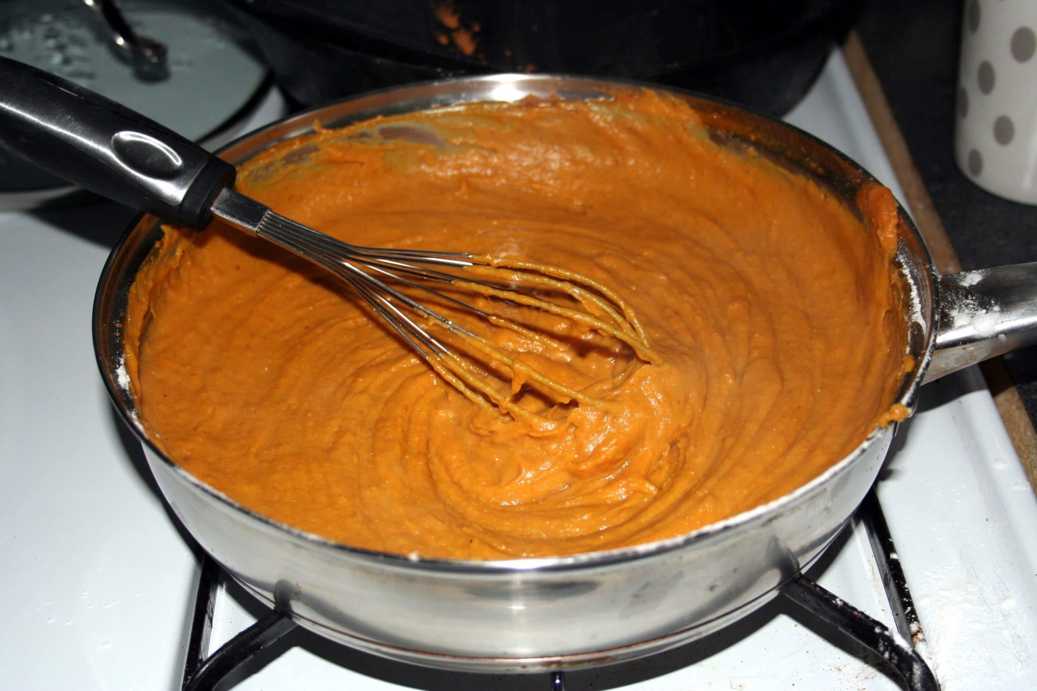Pumpkin pie filling cooked on stove-top