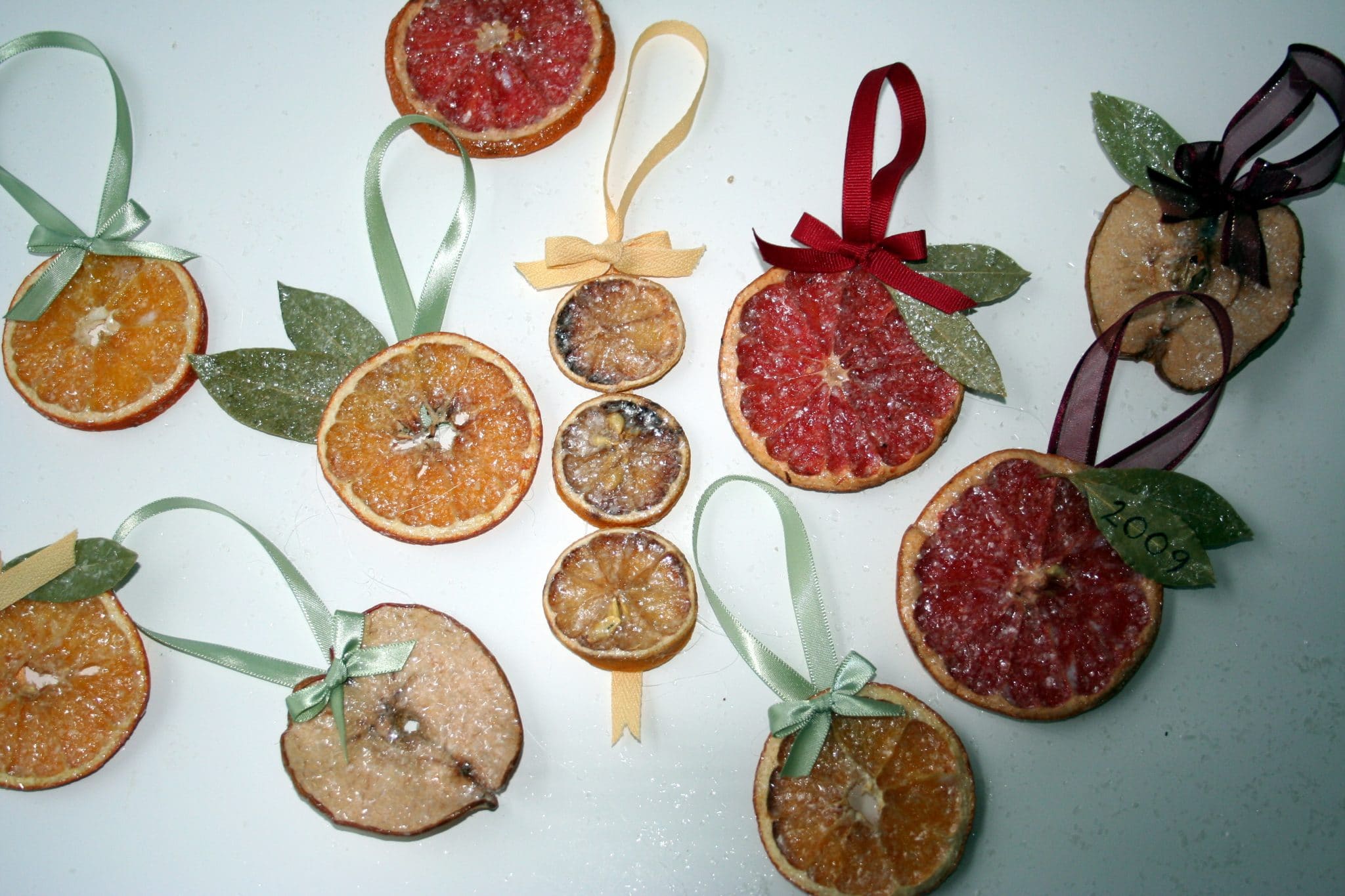 Individual Baked Ornaments featuring orange, blood orange and apples with sage accents