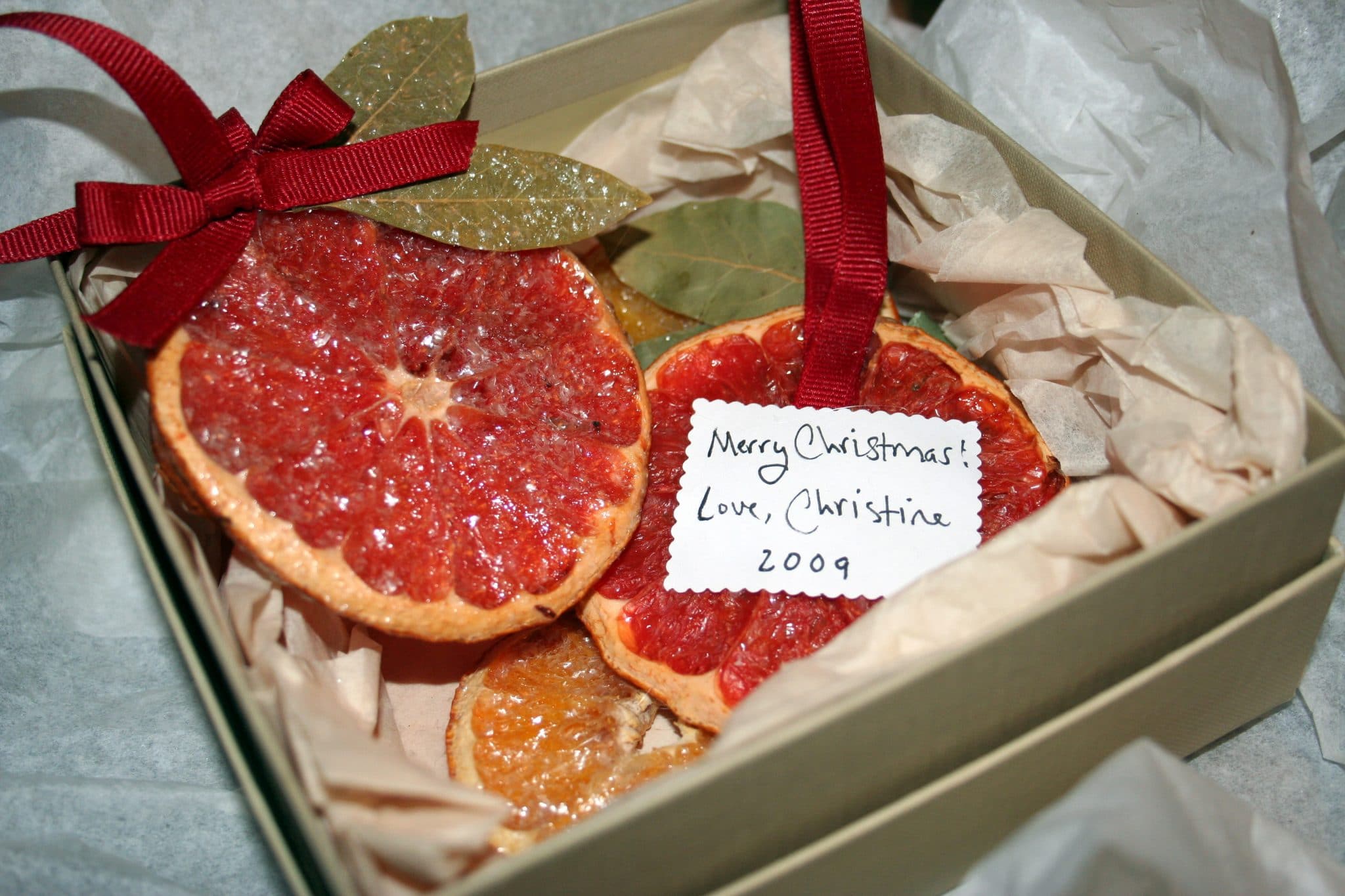 Baked Ornaments in a box with Christmas tag 2009
