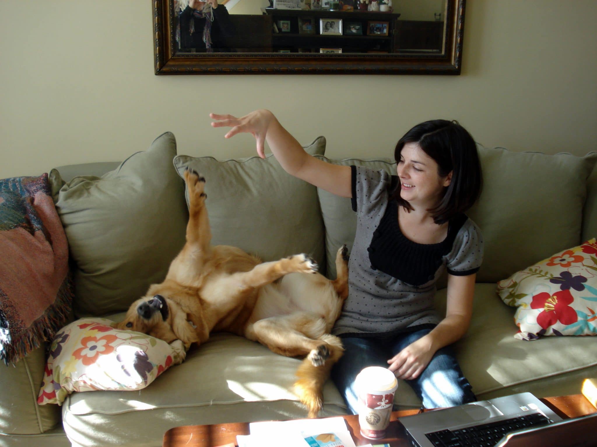 Christine playing with dog