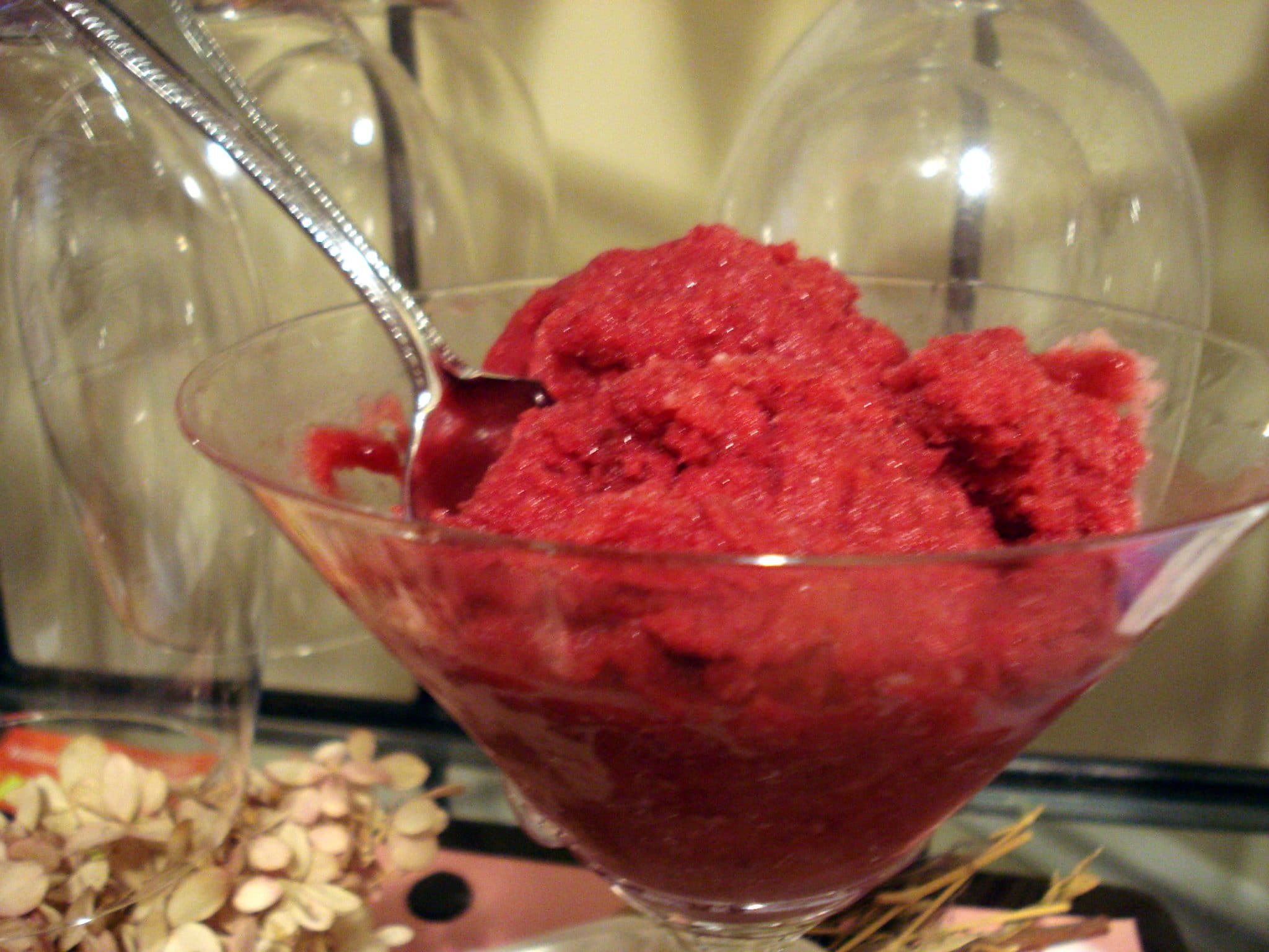 Close up of martini glass with merlot sorbet