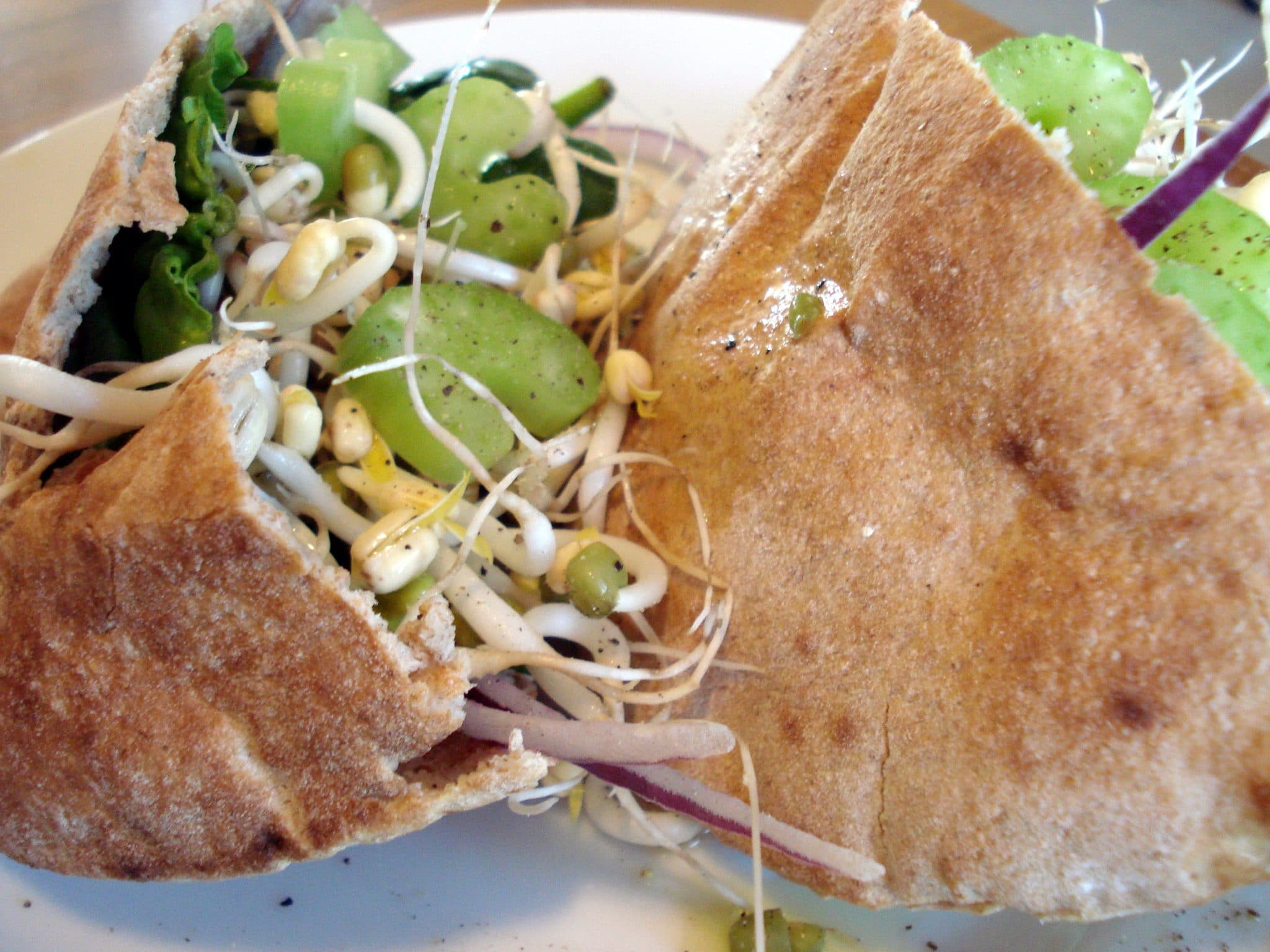 Pita sandwich with sprouted mung beans