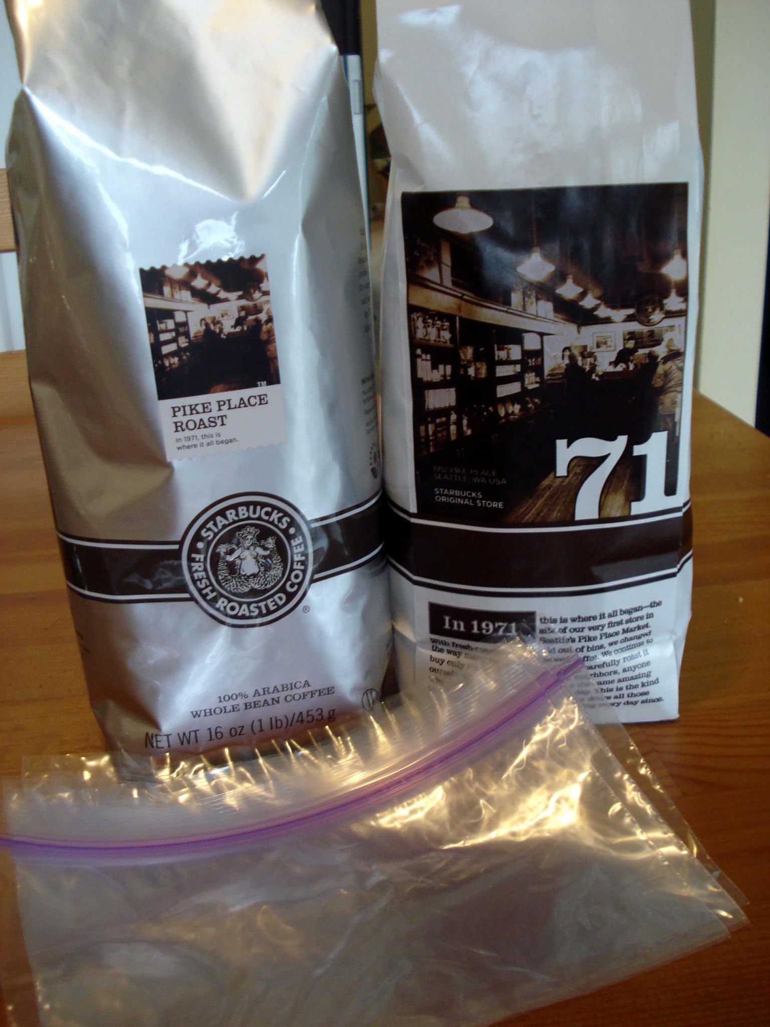Two 1 lb bags of Starbucks Pike Place Roast