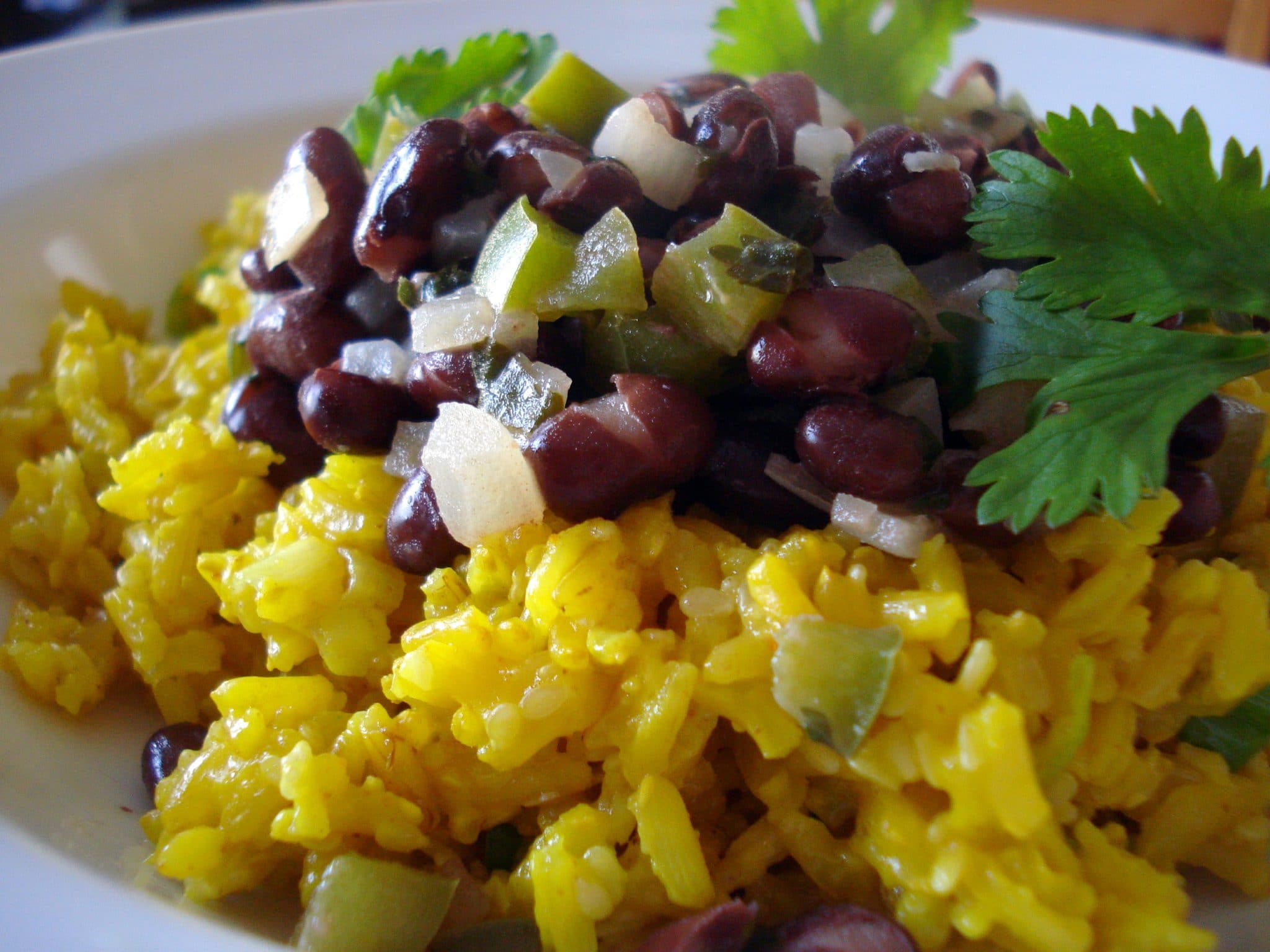 Close up of Black Beans with Coconut Rice