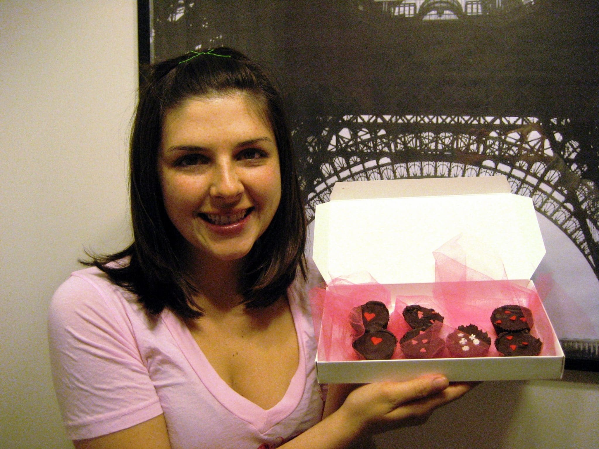 Christine holding vegan chocolate truffles