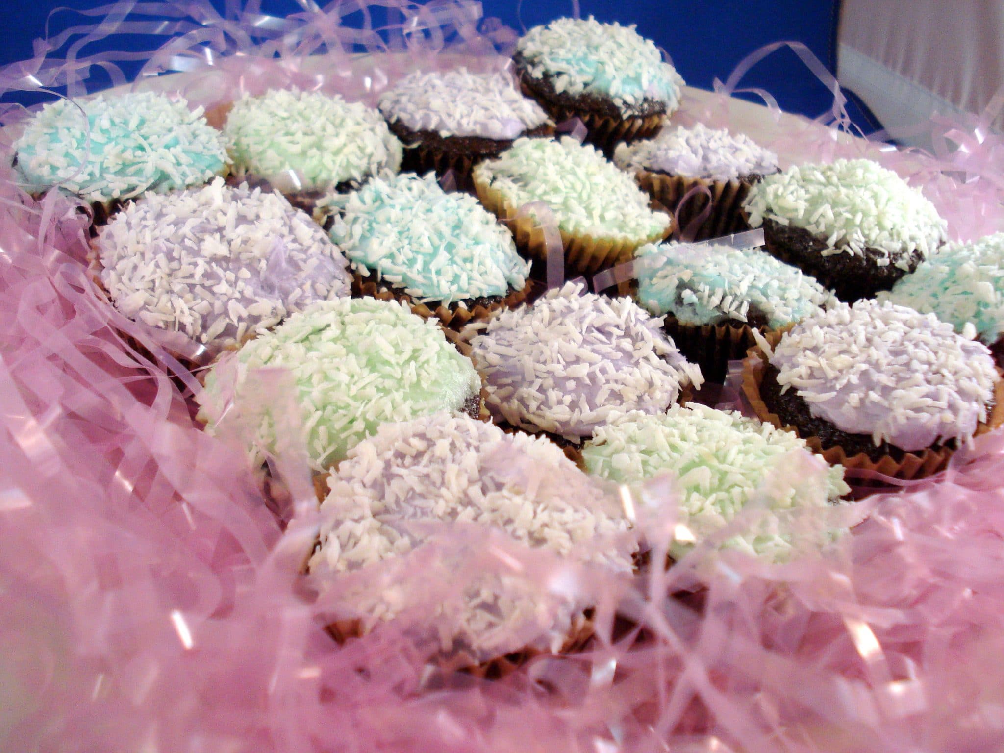 Vegan chocolate cupcakes in easter basket