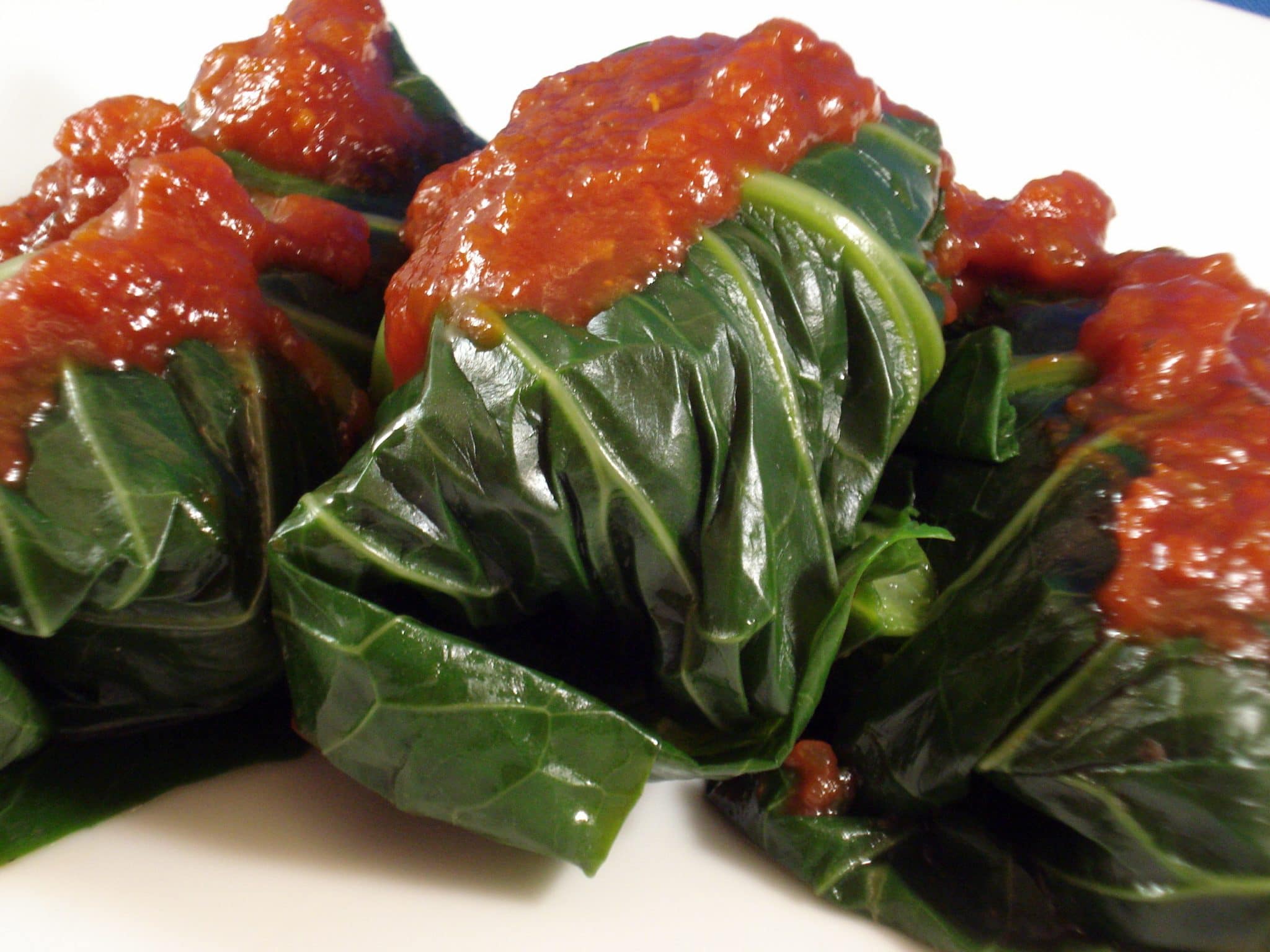 BBQ Black-eyed Pea-Collard Rolls with sauce