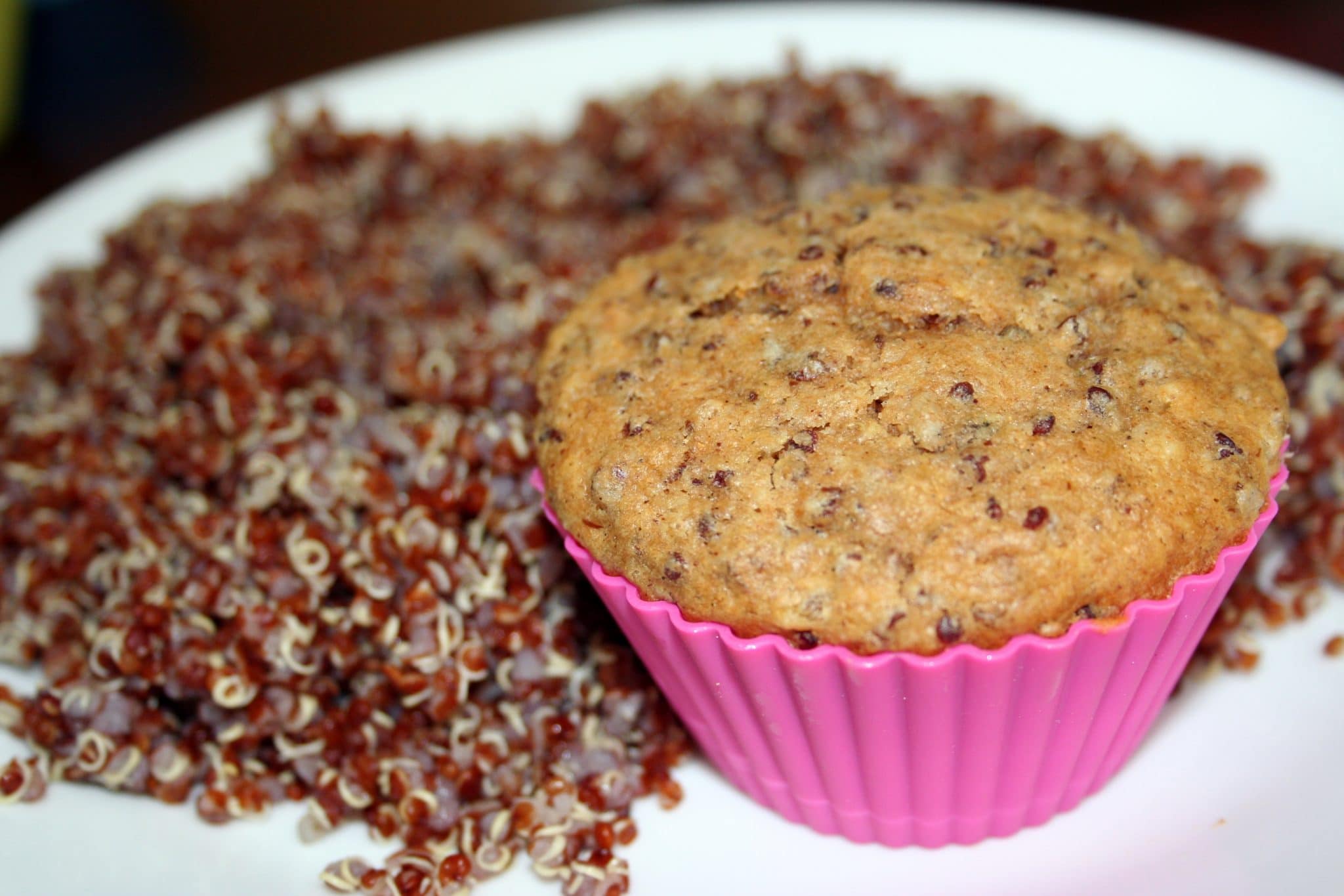 Vegan Almond-Quinoa Muffins on plate with quinoa