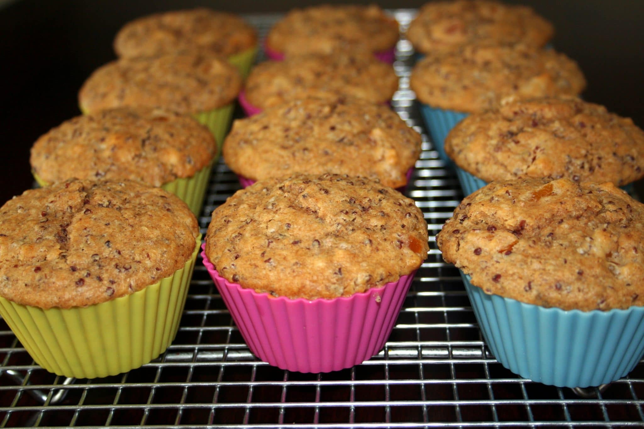 Cooling rack of vegan almond-quinoa muffins