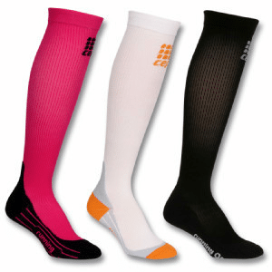 3 compression socks: pink, white and black