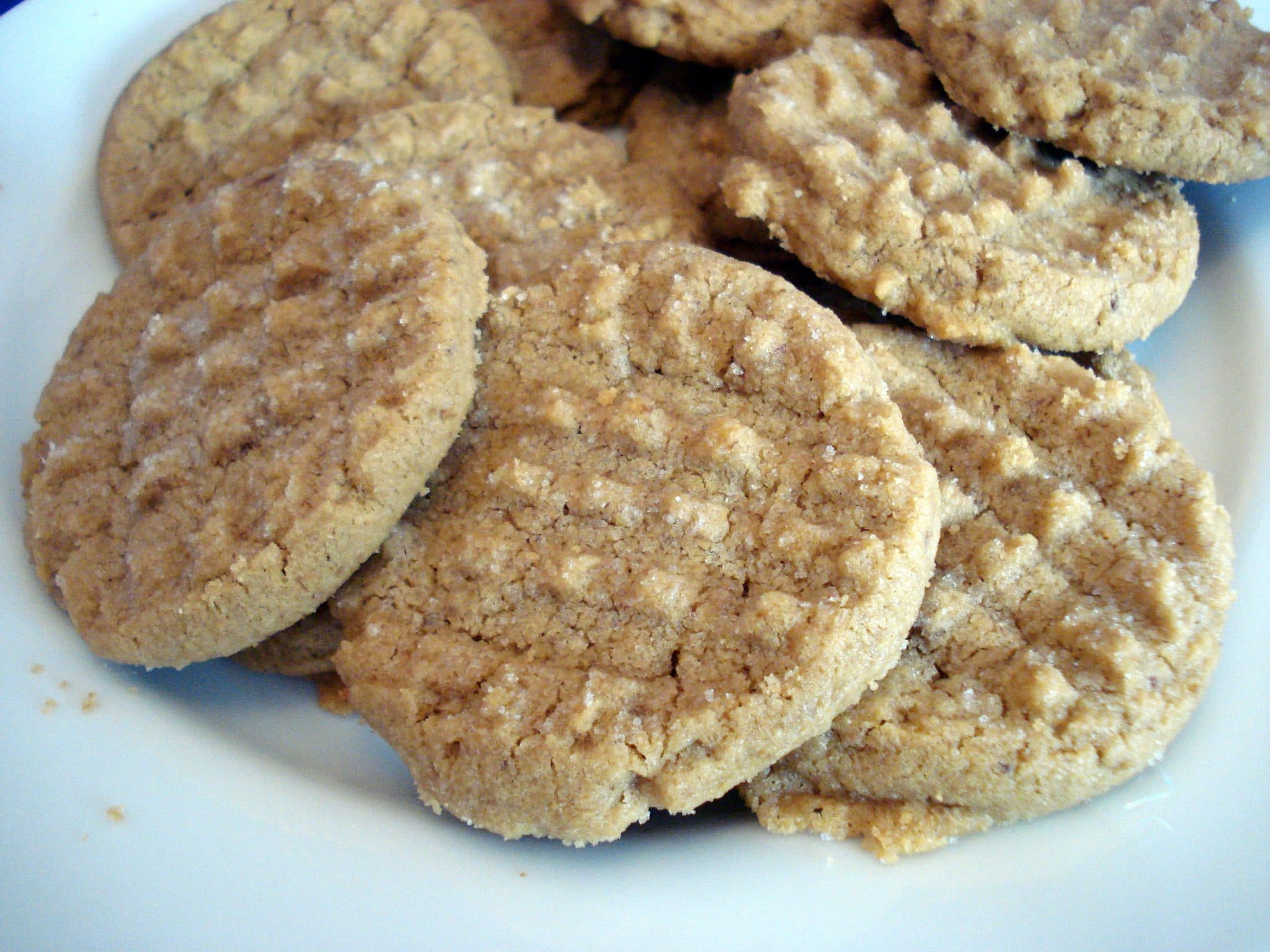 Close up of peanut butter cookies on plate