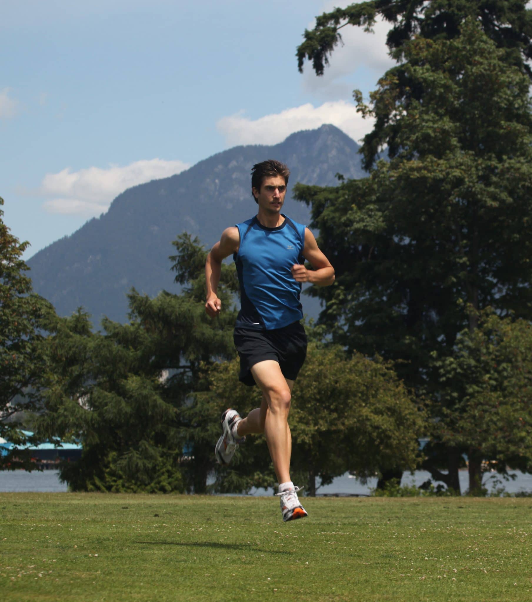 Brendan Brazier Running with mountain in background