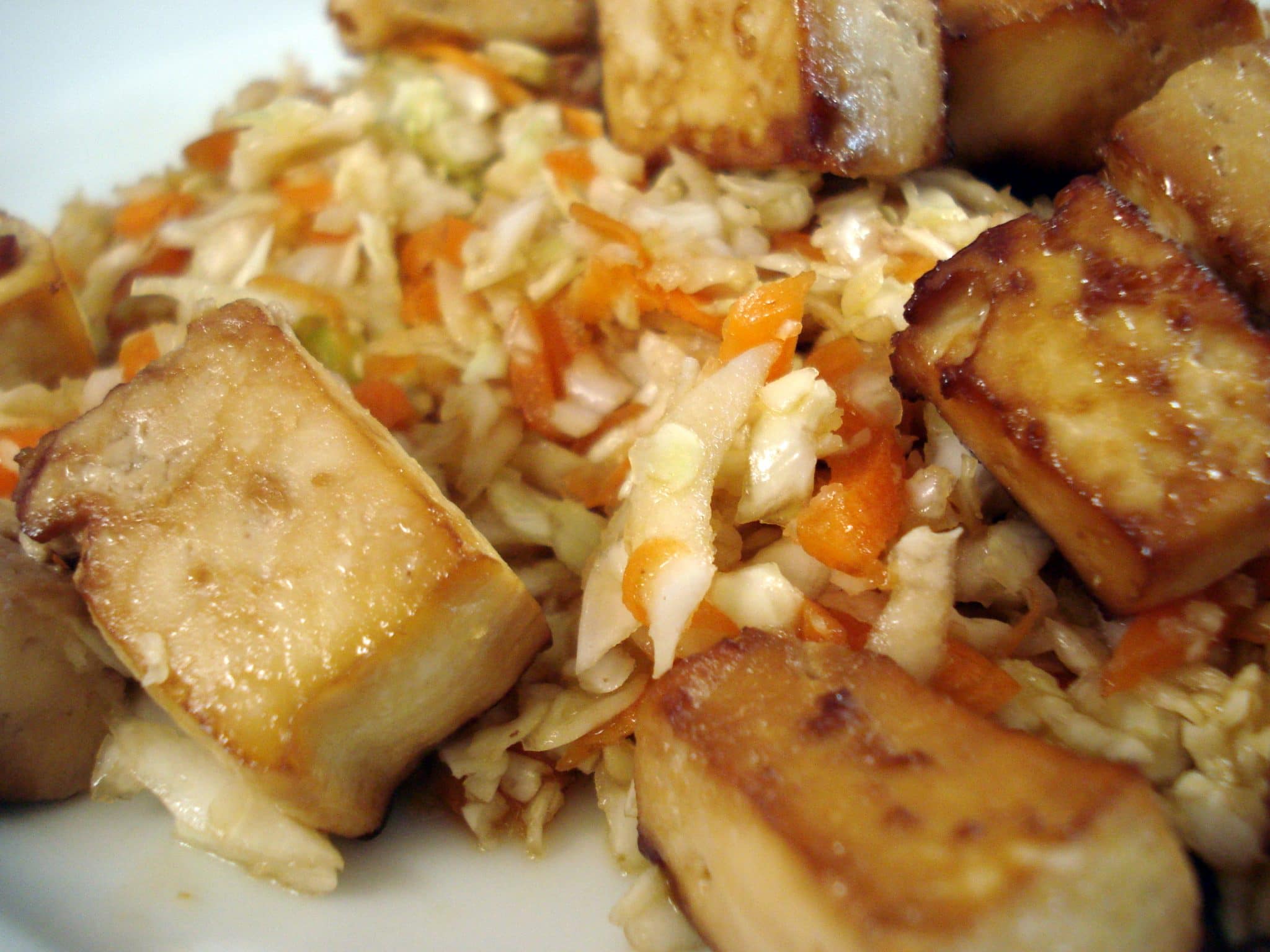 Close up of tofu and cabbage dinner