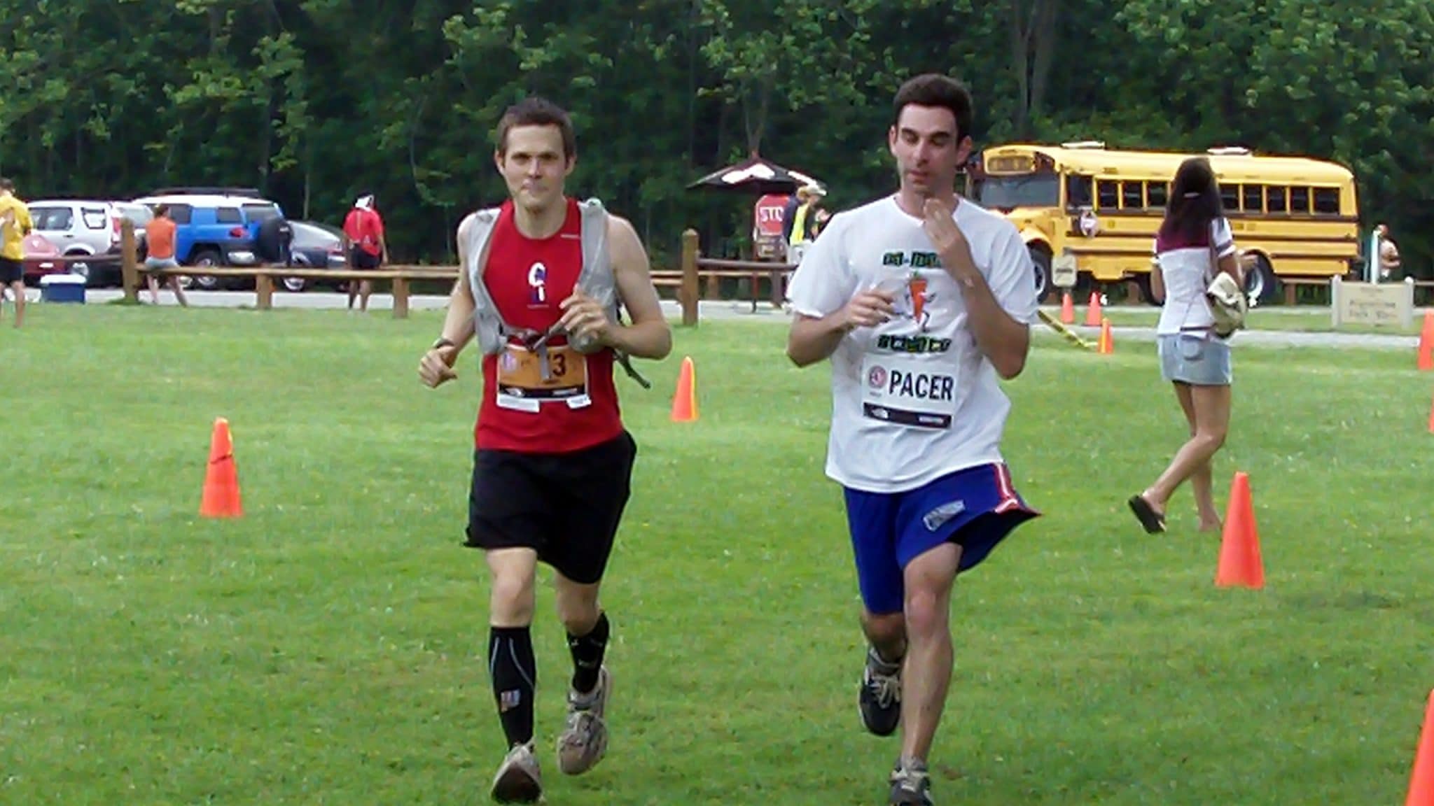 Matt and pacer running across field