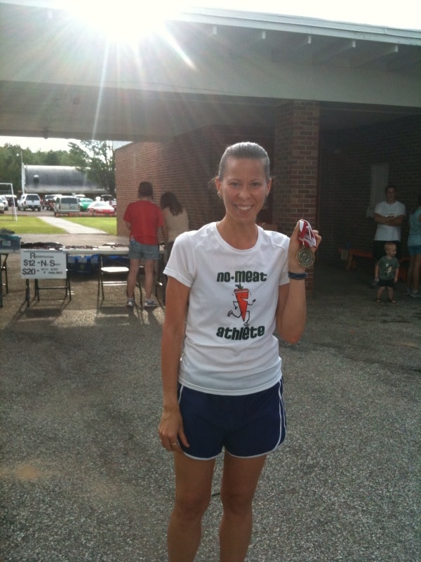 Throwback Carrot shirt on lady with medal