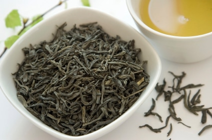 Loose tea leaves in a bowl