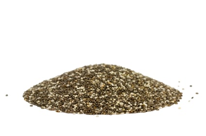 Chia seeds in  a pile on a white surface