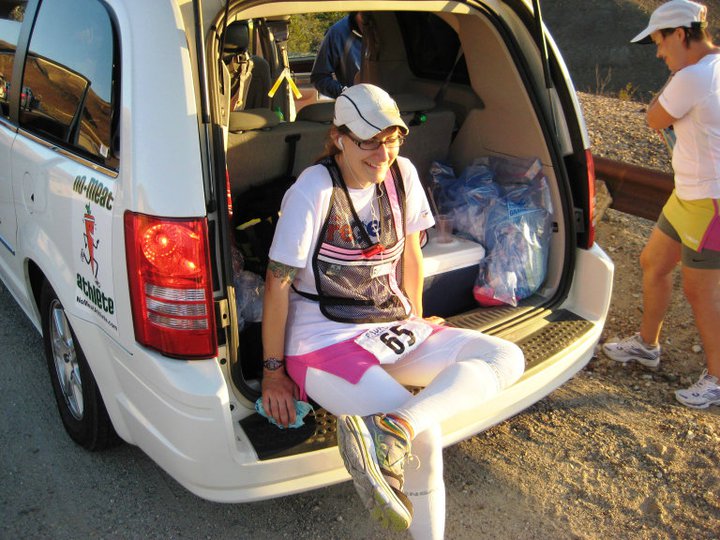 Meredith at aid station during Bad Water Race