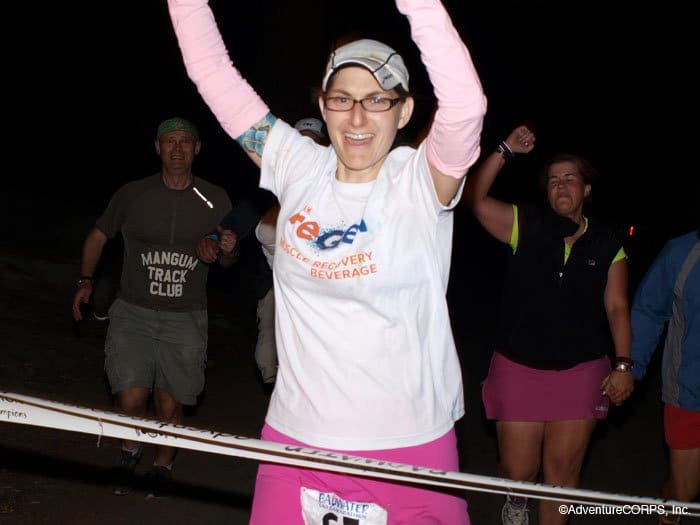 Meredith crossing the finish line