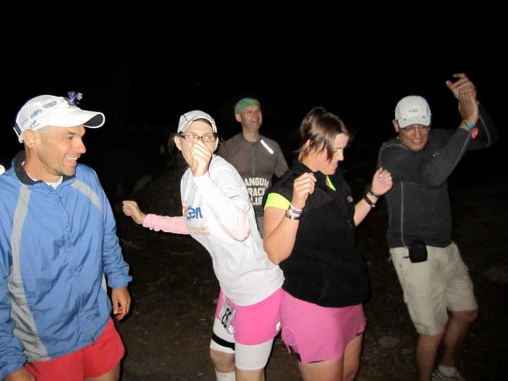 Meredith dancing with friends to celebrate completing Badwater
