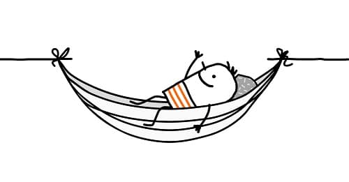 Cartoon guy relaxing in hammock.