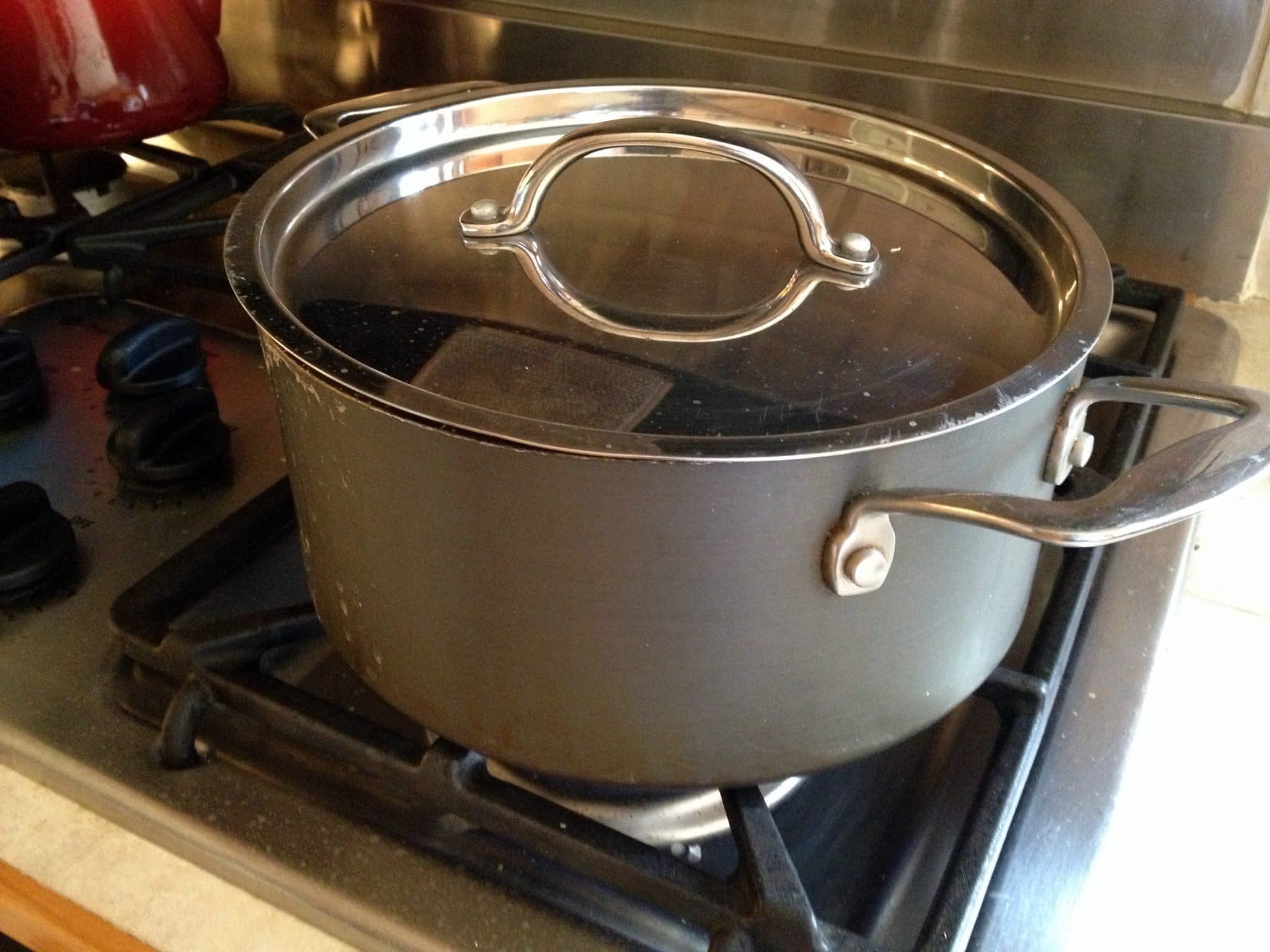 Rice, cooking with lid on while water boils/simmers.