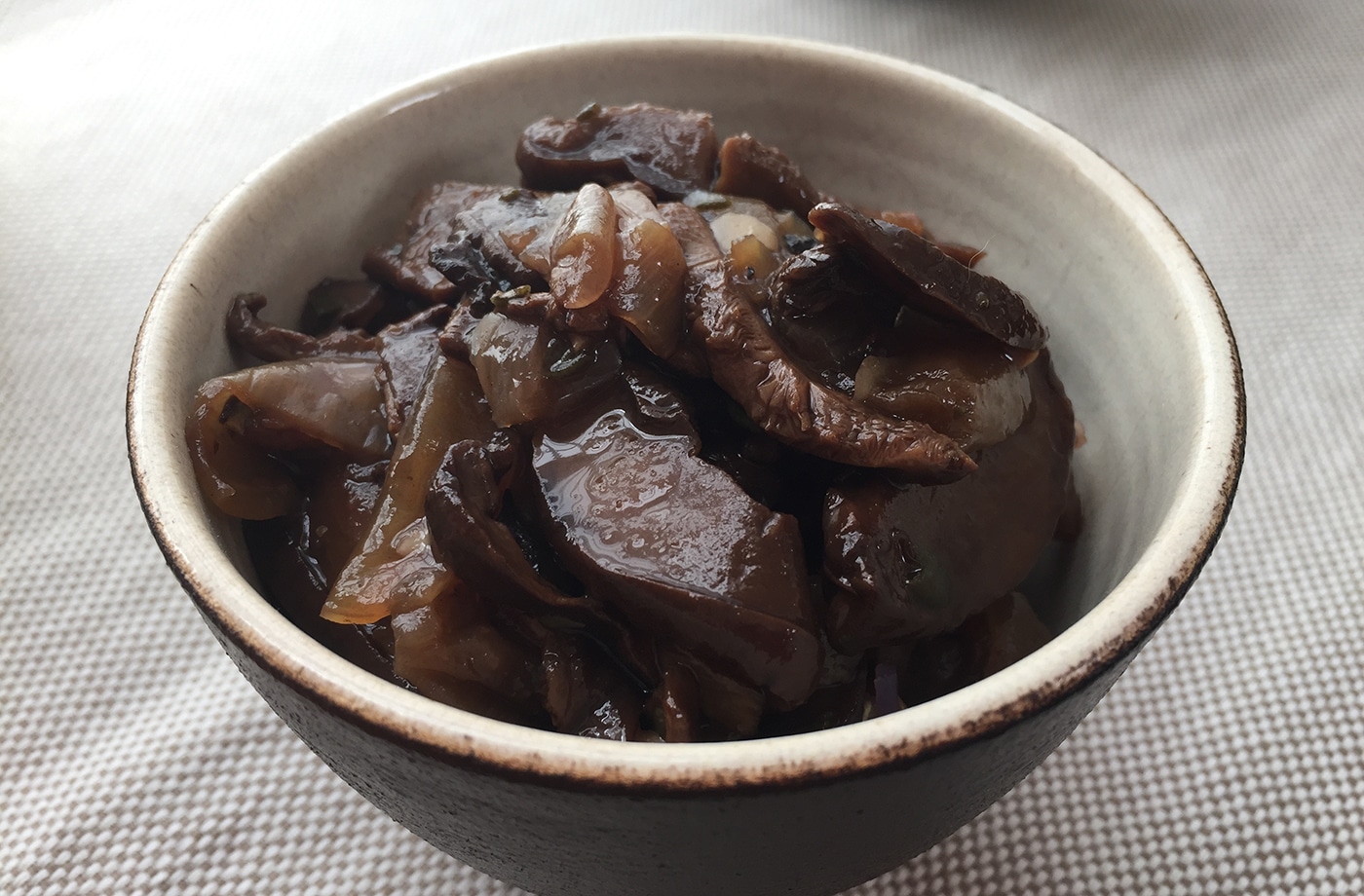 Bowl of Slow-Cooked Balsamic Onions and Mushrooms