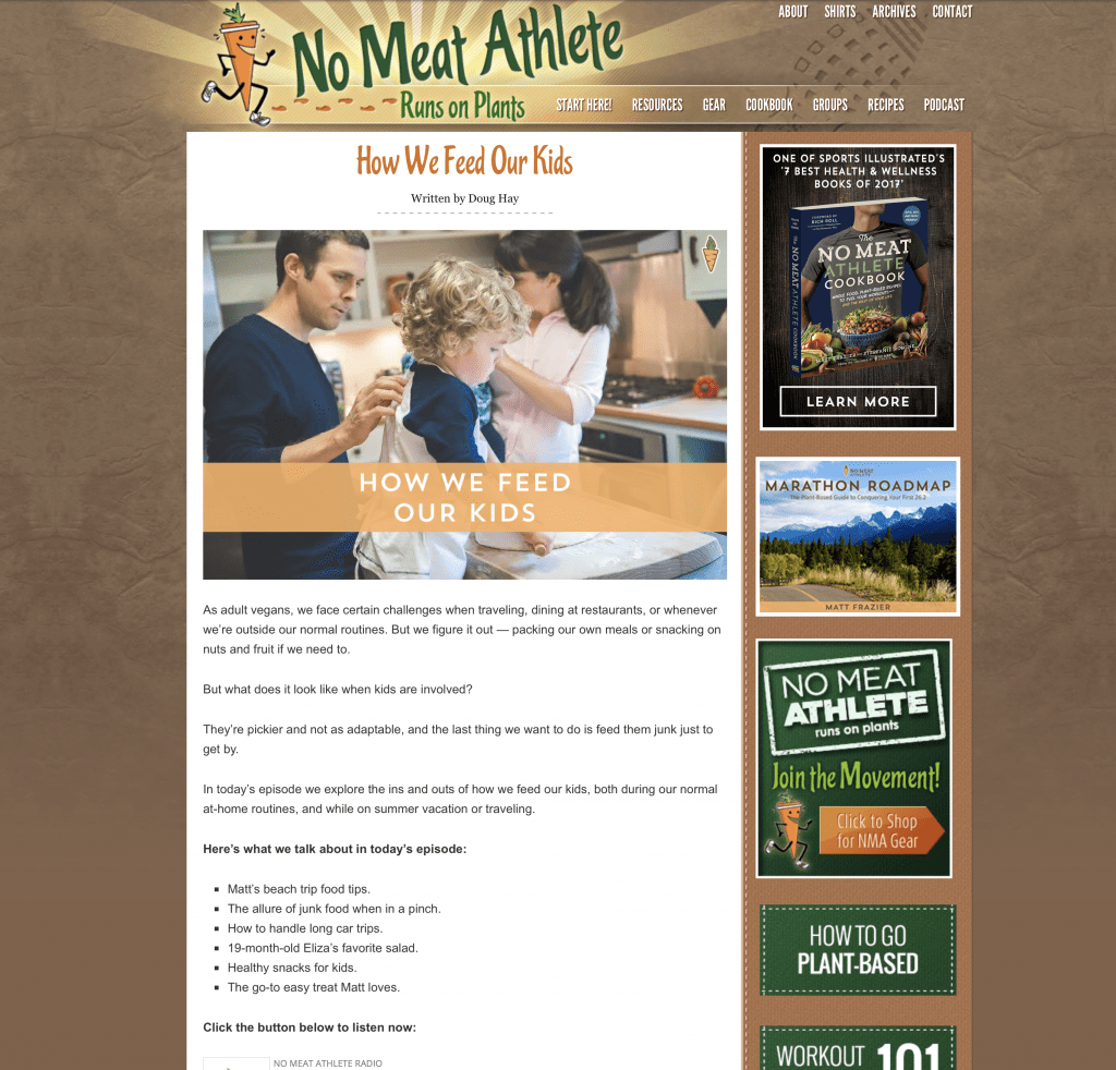 The No Meat Athlete site through the mid 20-teens
